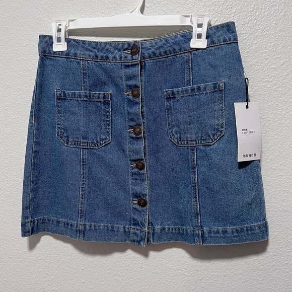 Forever 21 Dresses & Skirts - Forever 21 Medium Wash Denim Button Down Mini Skirt Size Medium